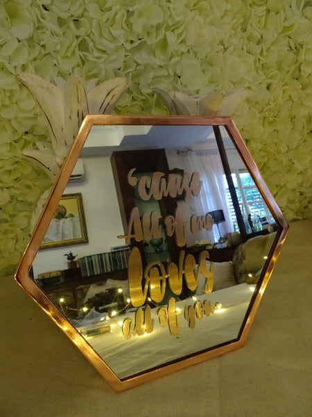 Rose gold framed mirror with customised words