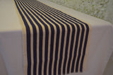 Navy blue stripe burlap table runner