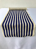 Navy blue stripe burlap table runner
