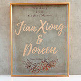 Rose gold frame welcome signage with customised words