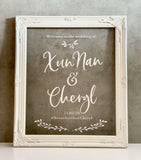 White victorian frame welcome signage