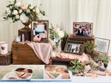 Rustic rose gold theme photo display table package