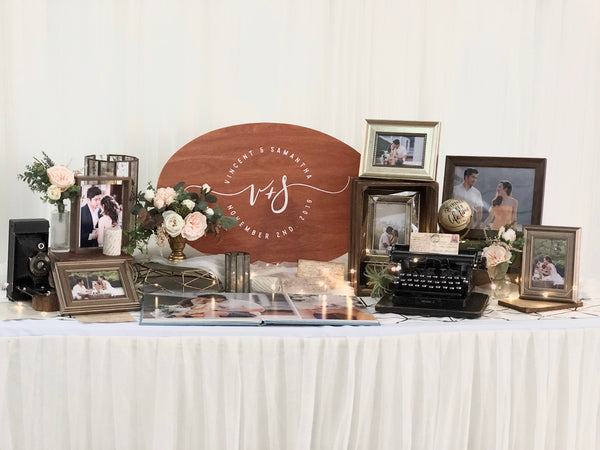 Vintage travel theme photo display table package