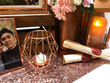 Rose gold geometric candle holders with LED candle