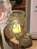 Glass tea light holder with mini LED candle