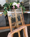 Rose gold frame welcome signage with customised words