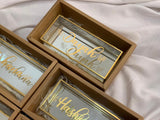 Gold glass box with customised words
