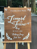 Wooden welcome signage with customised words