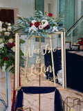 Gold frame welcome signage with customised words