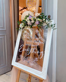 White victorian frame welcome signage